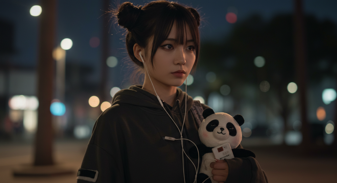 パンダのぬいぐるみを持った女の子